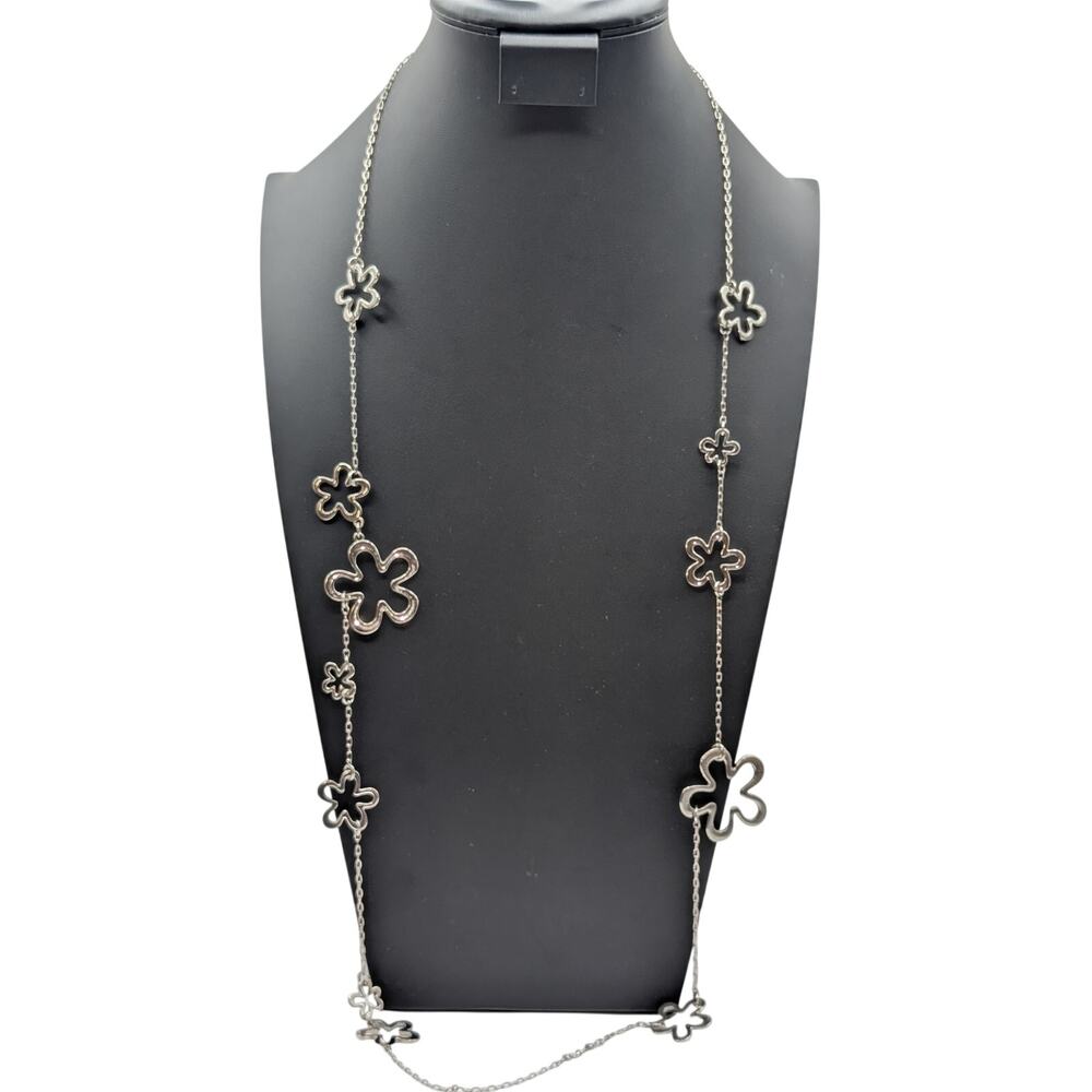 Lia Sophia 'Blossom' Silver Tone Flower Cut Out Station Long Chain Necklace - Picture 6 of 6